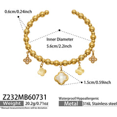 18K Gold-Plated Clover Charm Bead Bracelet
