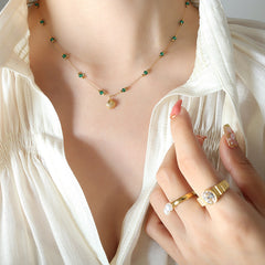 18K Gold-Plated Seashell Bead Necklace and Bracelet