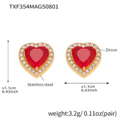 18K Gold-Plated Red Heart Cubic Zirconia Jewelry