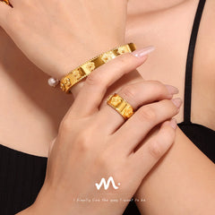 Embossed Floral Ring & Bangle Bracelet