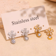 Cubic Zirconia Flower Drop Earrings