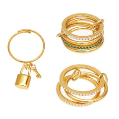 Cubic Zirconia Padlock and Key Ring Designs