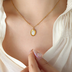 Oval Shell-Inlay Pendant Necklace