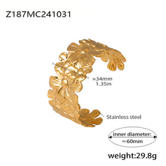 18K Gold-Plated Flower Open Cuff Bracelet