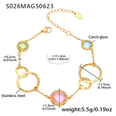 Gold-Tone Round Glass Link Anklet
