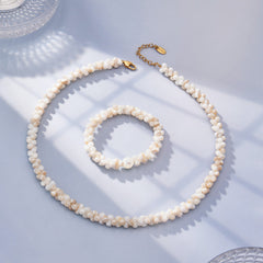Natural Shell Bead Necklace and Bracelet