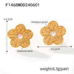 Flower & Shell-Pearl Stainless Steel Stud Earrings