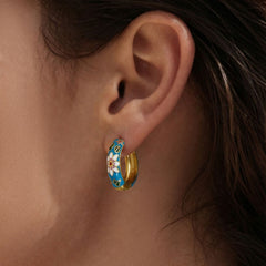 18K Gold-Plated Floral Enamel Hoop Earrings