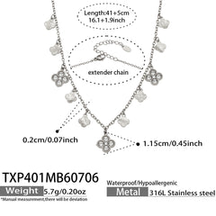 Cubic Zirconia Clover Charm Necklace and Bracelet