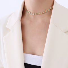 18K Gold-Plated Blue Enamel Flower Jewelry