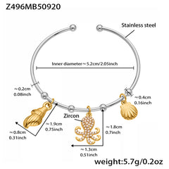18K Gold-Plated Ocean Charm Open Cuff