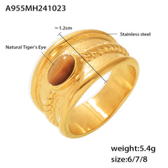 Tiger Eye or Turquoise Textured Ring