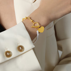 Pearl-Look Heart Charm Toggle Bracelet