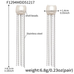 Shell Pearl-Look Chain Tassel Earrings