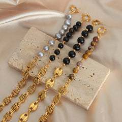 Freshwater Pearl or Agate Mixed Link Bracelet
