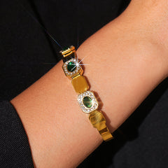18K Gold-Plated Green Accent Geometric Bangle