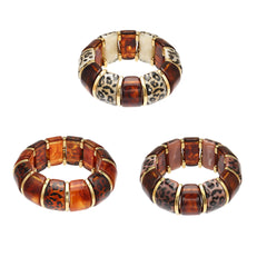 18K Gold-Plated Leopard Pattern Resin Stretch Bangle