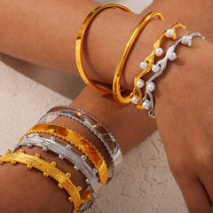 Textured Open Cuff Stainless Steel Bracelet