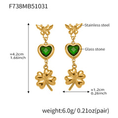 Heart & Flower Glass-Stone Drop Earrings