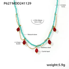 Natural Stone Bead Cat Eye-Look Charm Necklace