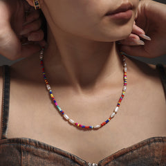Multicolor Bead & Freshwater Pearl Necklace