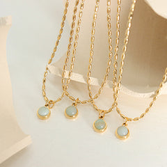 Round Natural Stone Pendant Beaded Chain Necklace