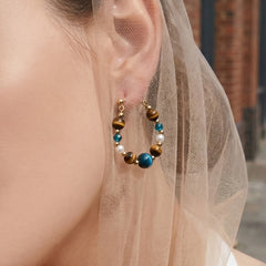 Natural Stone & Pearl-Look Beaded Hoop Earrings
