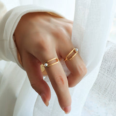 Pearl-Look Geometric Open Ring