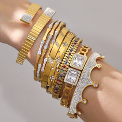 18K Gold-Plated Stone-Set Statement Clasp Bracelets