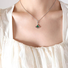 Green Fan Leaf Necklace or Earrings