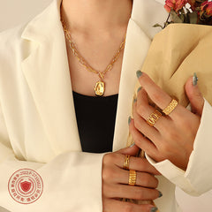 Gold-Tone Double-Layer Organic Pendant Necklace