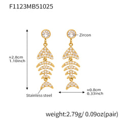 18K Gold-Plated Fishbone Earrings and Ear Cuff