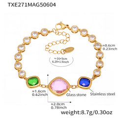 Gold-Tone Square Glass Link Bracelet