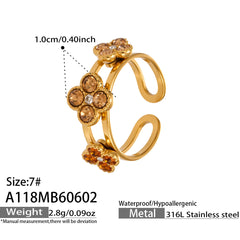 18K Gold-Plated Color Cubic Zirconia Clover Ring