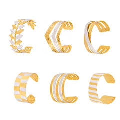 18K Gold-Plated Leaf and Geometric Wide Cuffs