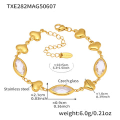 Gold-Tone Glass Accent Heart Link Bracelet