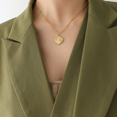 Decorative Coin or Square Relief Pendant Necklace