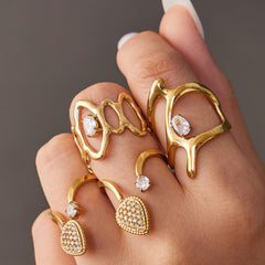 Glass Accent and Open Heart Statement Rings