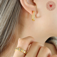 Cubic Zirconia Rectangular Hoop Earrings