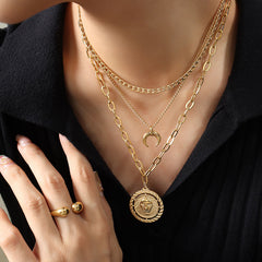 18K Gold-Plated Lion Coin Layered Necklace