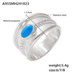Tiger Eye or Turquoise Textured Ring