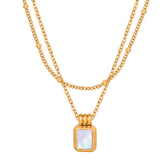 White Shell Square Pendant Layered Necklace