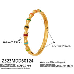 18K Gold-Plated Bamboo and Stone Detail Bangle Bracelet