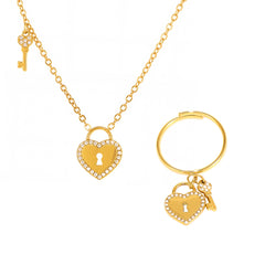 Cubic Zirconia Heart Lock Necklace or Ring