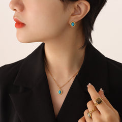 Oval Stone-Look Necklace or Earrings