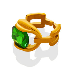 Green Faceted Stone Link Ring