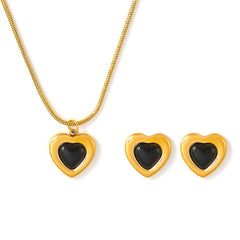 Black Heart Necklace or Stud Earrings