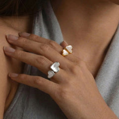 18K Gold-Plated Mother-of-Pearl Heart Open Ring