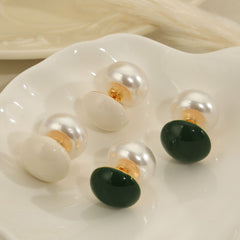 Pearl-Look Enamel Double-Sided Stud Earrings