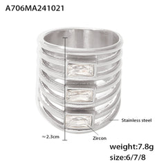 Multi-Band Rectangle Cubic Zirconia Ring